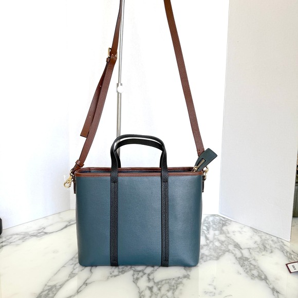 RADLEY LONDON Handbags - Radley London Templeton Place Blue/Brown leather Small Ziptop Grab Crossbody Bag